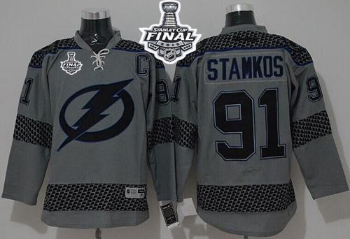 NHL Tampa Bay Lightning #91 Steven Stamkos Charcoal Cross Check Fashion 2015 Stanley Cup Stitched Jerseys