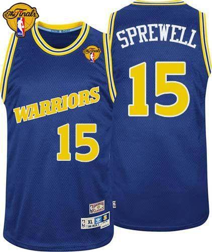 NBA Golden State Warrlors #15 Latrell Sprewell Blue Throwback The Finals Patch Stitched Jerseys