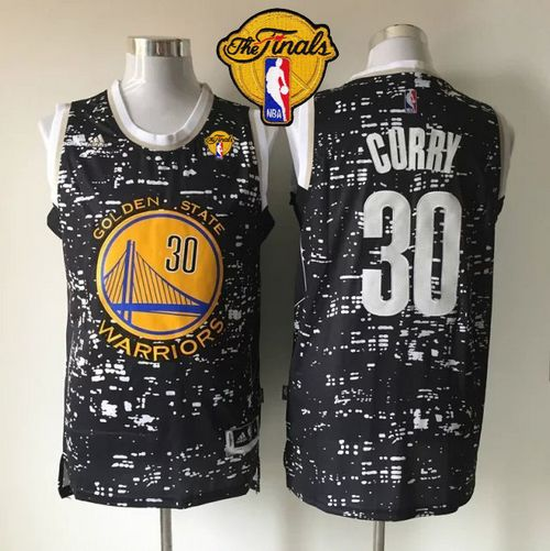 NBA Golden State Warrlors #30 Stephen Curry Black City Light The Finals Patch Stitched Jerseys