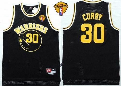 NBA Golden State Warrlors #30 Stephen Curry Black Nike Throwback The Finals Patch Stitched Jerseys