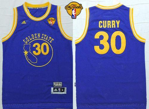 NBA Golden State Warrlors #30 Stephen Curry Blue New Throwback The Finals Patch Stitched Jerseys