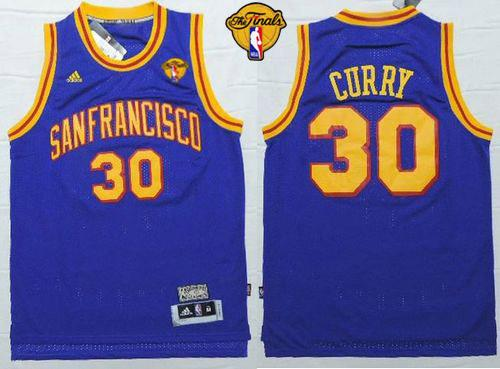 NBA Golden State Warrlors #30 Stephen Curry Blue Throwback San Francisco The Finals Patch Stitched Jerseys