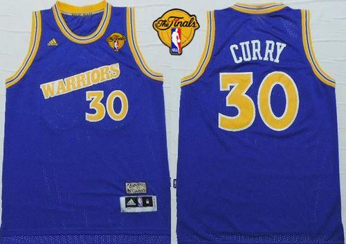 NBA Golden State Warrlors #30 Stephen Curry Blue Throwback The Finals Patch Stitched Jerseys