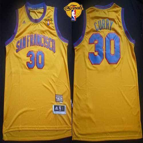 NBA Golden State Warrlors #30 Stephen Curry Gold Throwback San Francisco The Finals Patch Stitched Jerseys