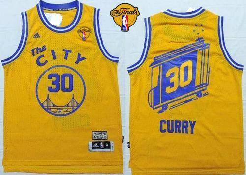 NBA Golden State Warrlors #30 Stephen Curry Gold Throwback The City Finals Patch Stitched Jerseys