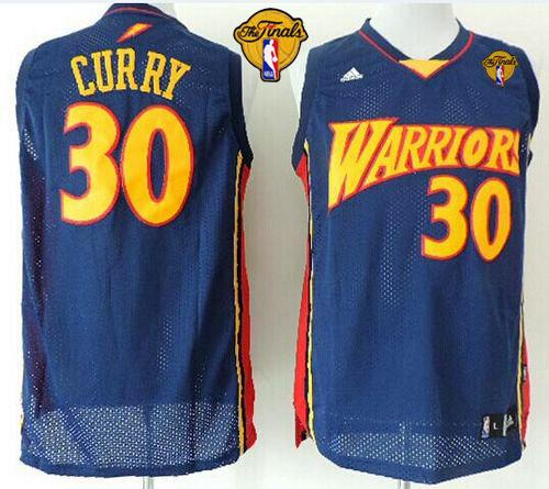 NBA Golden State Warrlors #30 Stephen Curry Navy Blue Throwback The Finals Patch Stitched Jerseys