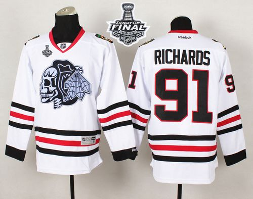 NHL Chicago Blackhawks #91 Brad Richards White(White Skull) 2015 Stanley Cup Stitched Jerseys