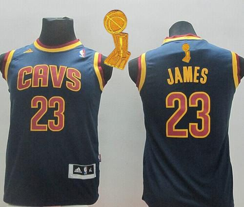 NBA Youth Revolution 30 Cleveland Cavaliers #23 LeBron James Dark Blue The Champions Patch Stitched Jerseys