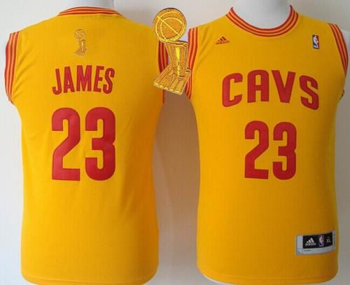 NBA Youth Revolution 30 Cleveland Cavaliers #23 LeBron James Gold The Champions Patch Stitched Jerseys