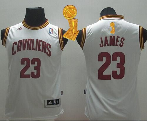 NBA Youth Revolution 30 Cleveland Cavaliers #23 LeBron James White The Champions Patch Stitched Jerseys