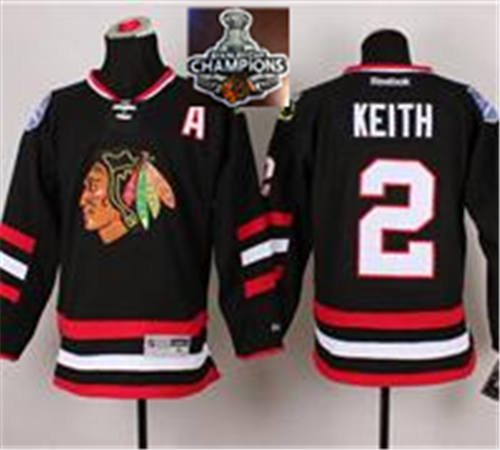 NHL Chicago Blackhawks #2 Duncan Keith(A Patches) Black 2015 Stanley Cup Champions jerseys