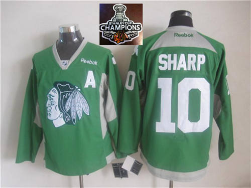 NHL Chicago Blackhawks #10 Patrick Sharp Green Practice 2015 Stanley Cup Champions jerseys