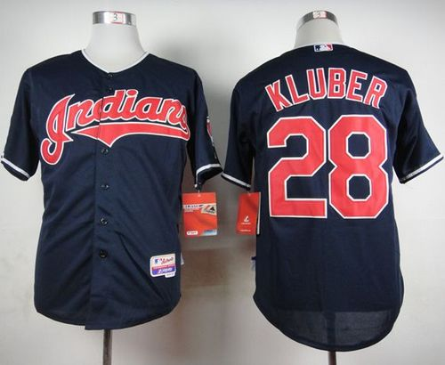 MLB Cleveland Indians #28 Corey Kluber Navy Cool Base Stitched Baseball jerseys
