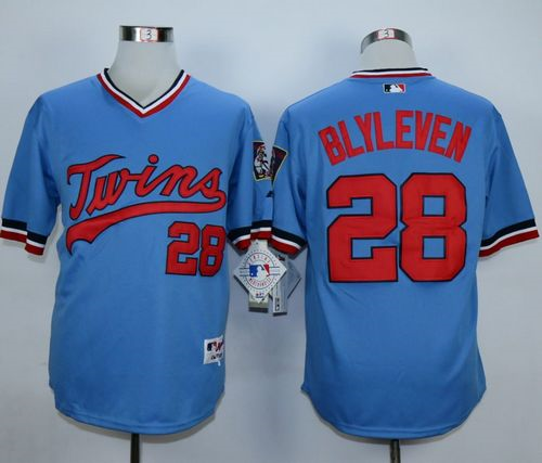MLB Minnesota Twins #28 Bert Blyleven Light Blue 1984 jerseys
