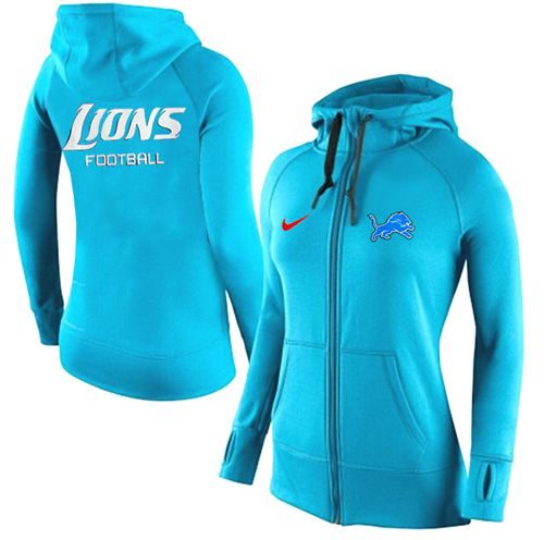 Women Nike Detroit Lions Full-Zip Performance Hoodie Light Blue