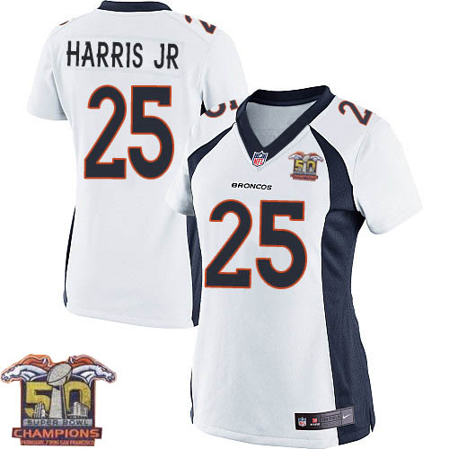 Women's Nike Broncos #25 Chris Harris Jr White NFL Road Super Bowl 50 Champions Elite Jersey
