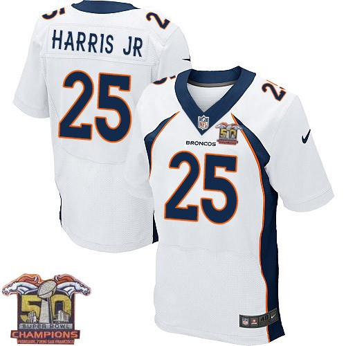 Nike Denver Broncos #25 Chris Harris Jr Men White NFL Road Super Bowl 50 Champions Elite Jersey