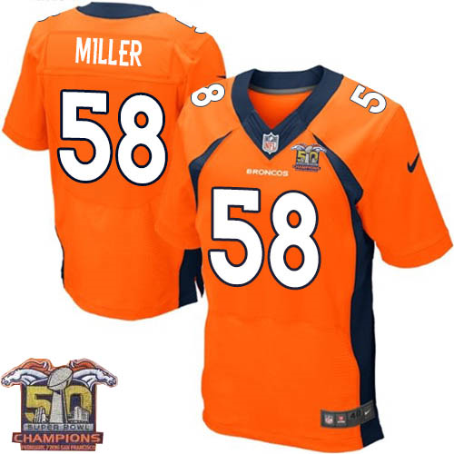 Nike Denver Broncos #58 Von Miller Men Orange NFL Home Super Bowl 50 Champions Elite Jersey