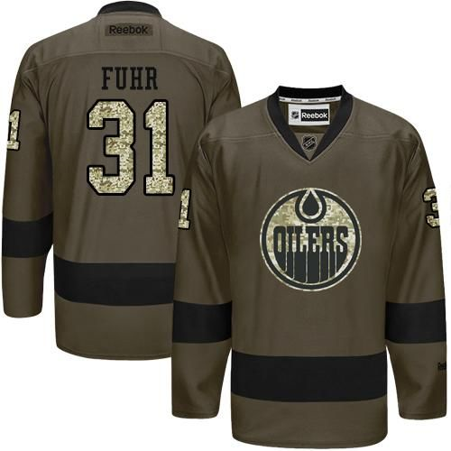 Edmonton Oilers #31 Grant Fuhr Green Salute to Service Stitched NHL Jersey
