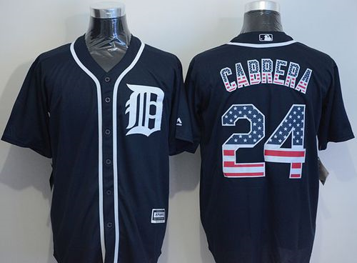 Men Detroit Tigers #24 Miguel Cabrera Navy Blue USA Flag Fashion Stitched Baseball Je