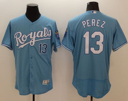 Men Kansas City Royals #13 Salvador Perez Light Blue Flexbase Authentic Collection Stitched Baseball Jersey