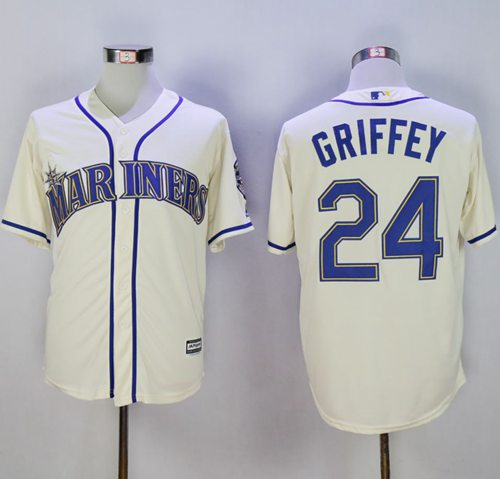 Men Seattle Mariners #24 Ken Griffey Cream New Cool Base2016 Hall Of Fame Patch Stitched Baseball Jersey