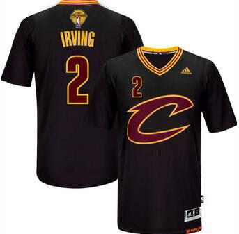 Men's Cleveland Cavaliers Kyrie Irving #2 black sleeve jersey with Finals patch