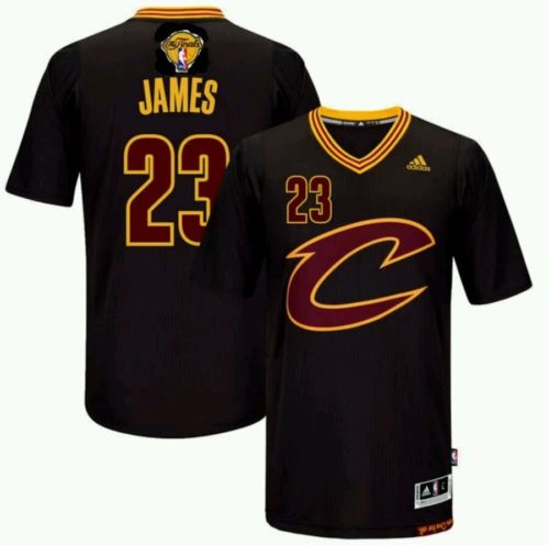 Men's Cleveland Cavaliers LeBron James #23 black sleeve jersey with Finals patch