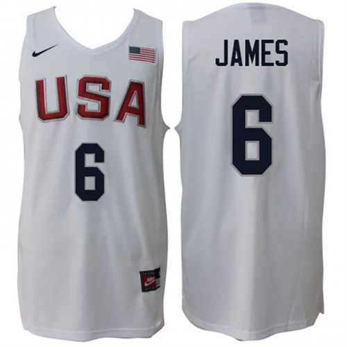 Men Nike Rio 2016 Olympics USA Dream Team #6 LeBron James Home White Basketball Jersey