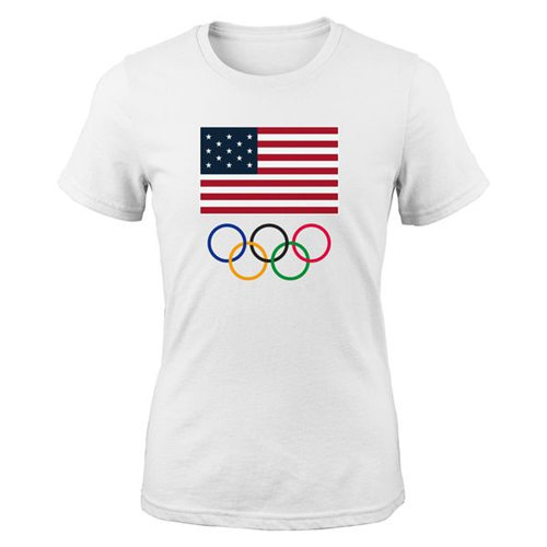 Womens Team USA 2016 Olympics Flags & Rings T-Shirt White