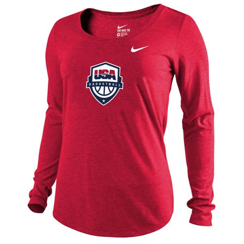 Womens Team USA Basketball Nike Scoop Tri-Blend Long Sleeves T-Shirt Red