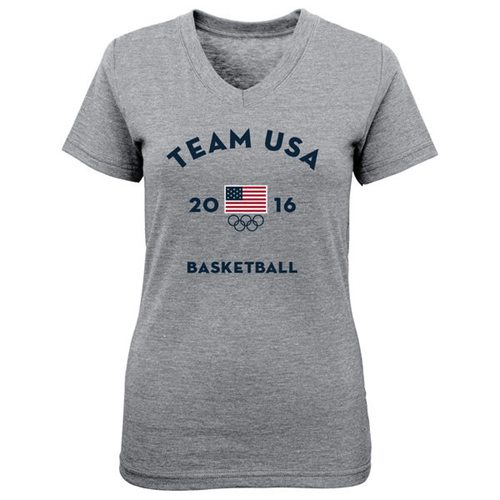 Womens Team USA Basketball Very Official National Governing Body V-Neck T-Shirt Gray