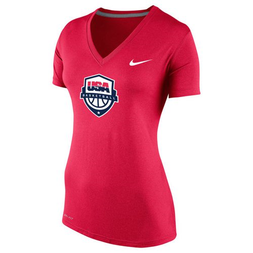 Womens Team USA Brand Basketball Performance V-Neck T-Shirt Red