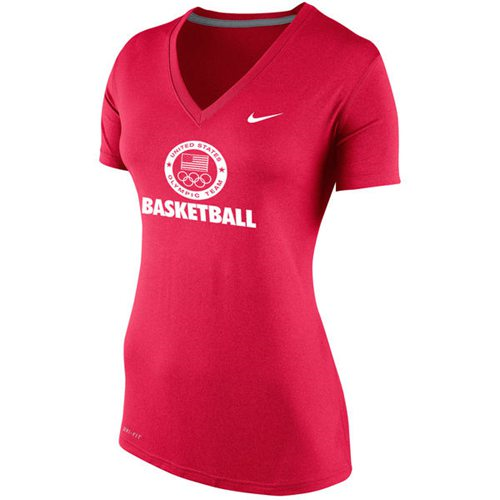 Womens Team USA Nike Basketball Performance V-Neck T-Shirt Red