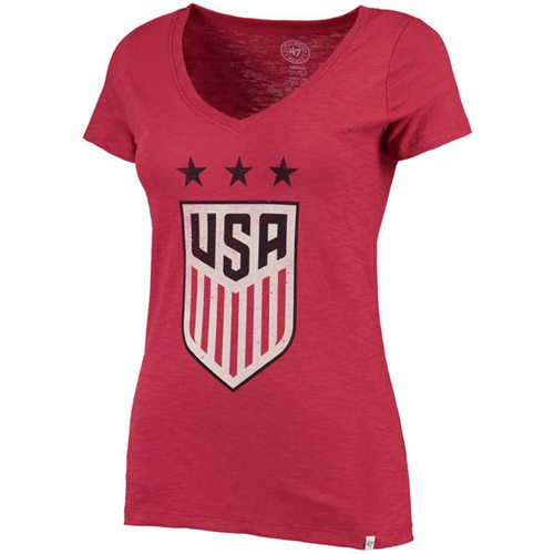 Womens Team USA Soccer 47 Three Stars Scrum V-Neck T-Shirt Red
