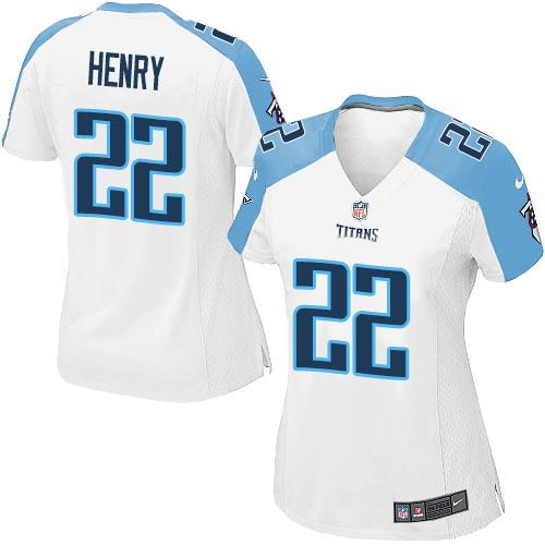 Womens Nike Titans #22 Derrick Henry White Stitched NFL Elite Jersey